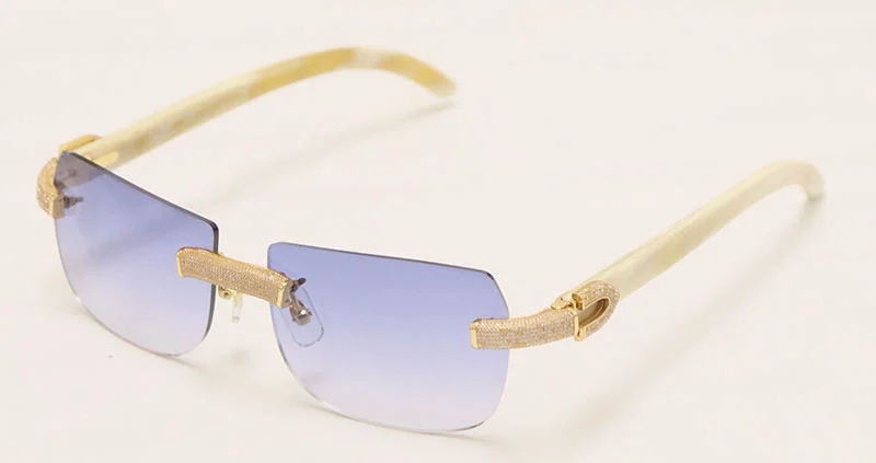 Cartier Luxury Diamond Sunglasses Rimless Original White Genuine Natural Horn Sun Glasses