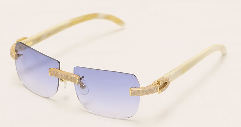 Cartier Luxury Diamond Sunglasses Rimless Original White Genuine Natural Horn Sun Glasses