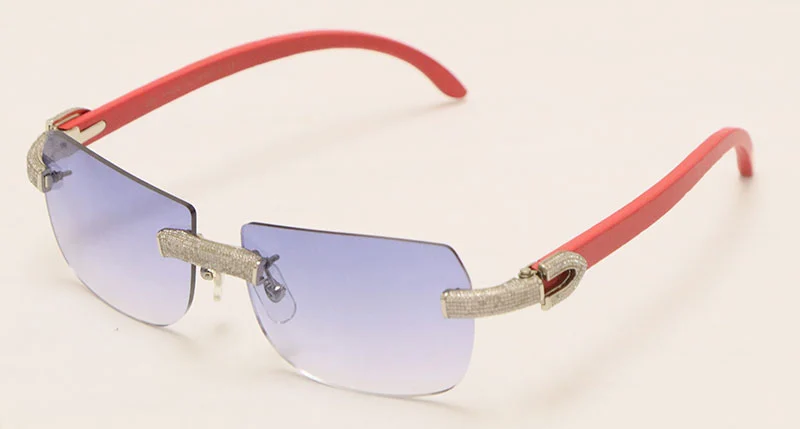 Cartier Luxury Diamond Sunglasses Rimless Original Red Wood Sun Glasses