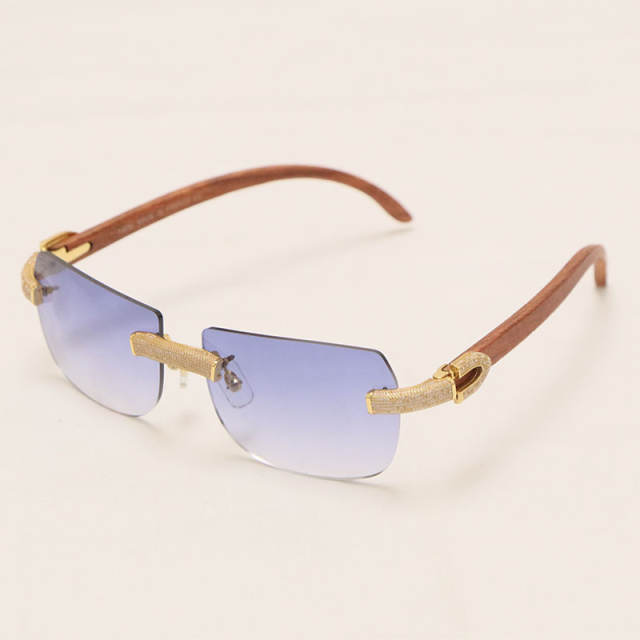 Cartier Luxury Diamond Sunglasses Rimless Original Wood Sun Glasses