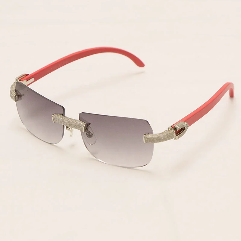 Cartier Luxury Diamond Sunglasses Rimless Original Red Wood Sun Glasses