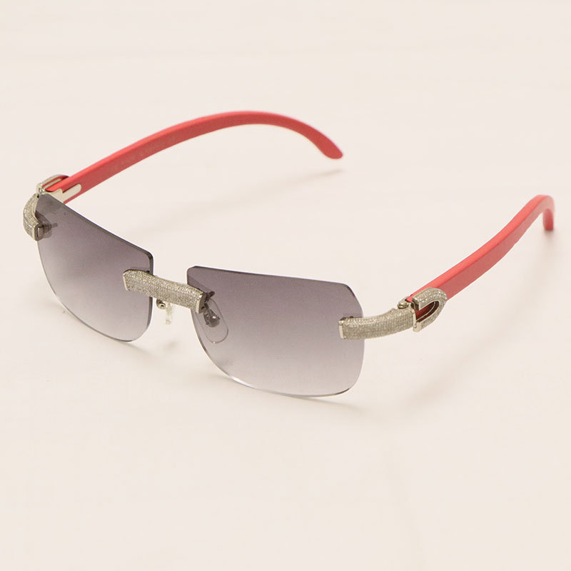 Cartier Luxury Diamond Sunglasses Rimless Original Red Wood Sun Glasses