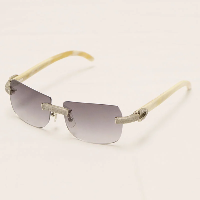 Cartier Luxury Diamond Sunglasses Rimless Original White Genuine Natural Horn Sun Glasses