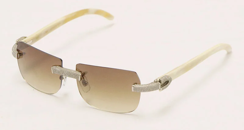 Cartier Luxury Diamond Sunglasses Rimless Original White Genuine Natural Horn Sun Glasses