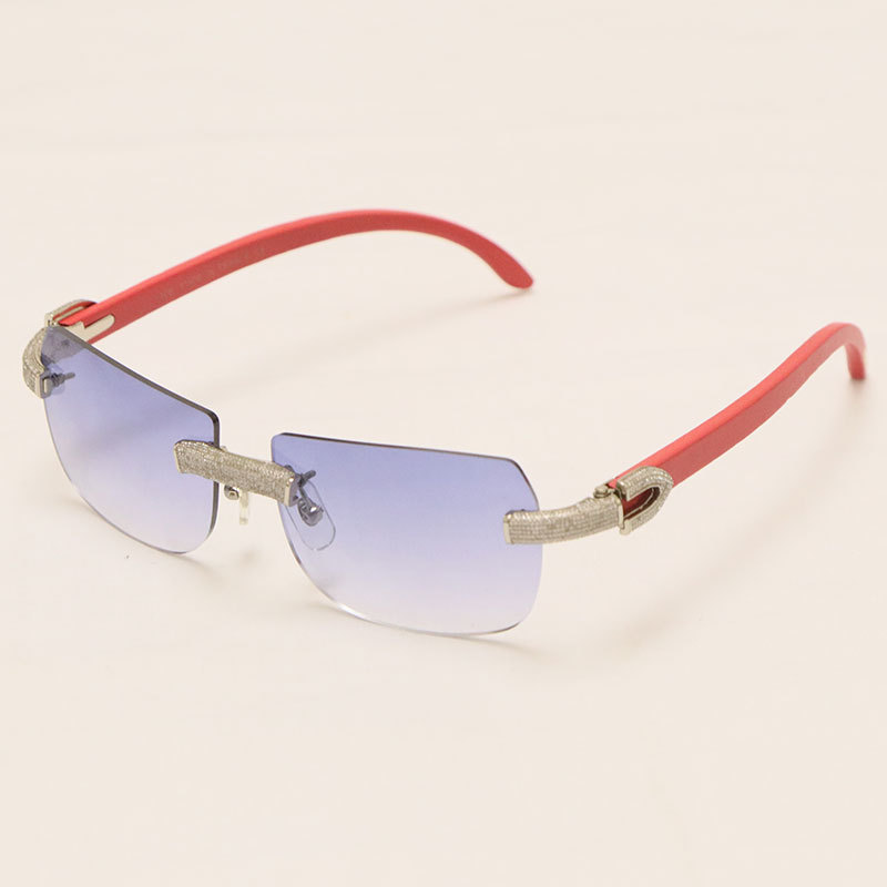 Cartier Luxury Diamond Sunglasses Rimless Original Red Wood Sun Glasses