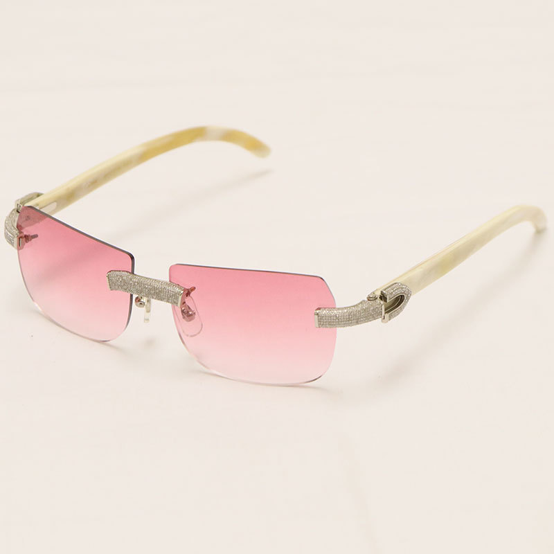 Cartier Luxury Diamond Sunglasses Rimless Original White Genuine Natural Horn Sun Glasses