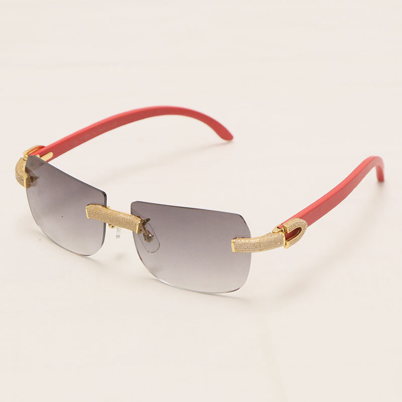 Cartier Luxury Diamond Sunglasses Rimless Original Red Wood Sun Glasses