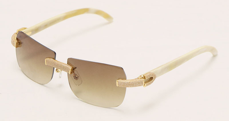 Cartier Luxury Diamond Sunglasses Rimless Original White Genuine Natural Horn Sun Glasses