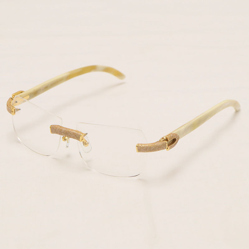 Cartier Luxury Diamond Sunglasses Rimless Original White Genuine Natural Horn Sun Glasses