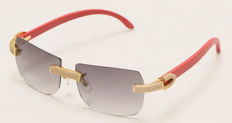 Cartier Luxury Diamond Sunglasses Rimless Original Red Wood Sun Glasses