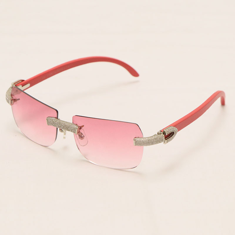 Cartier Luxury Diamond Sunglasses Rimless Original Red Wood Sun Glasses