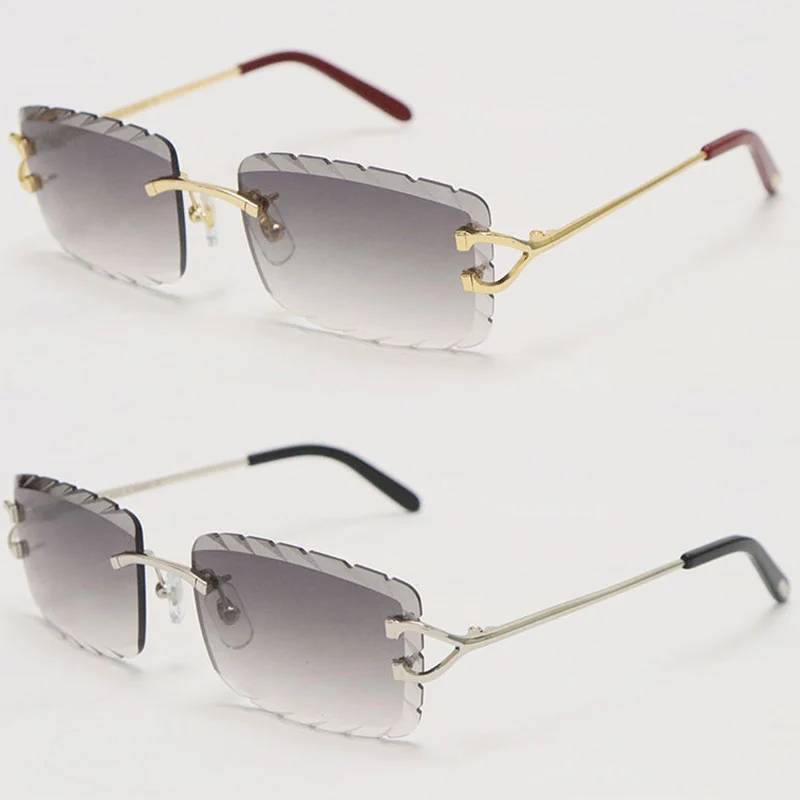 Cartier C Decor Sunglasses Rimless 8200757-A Sun Glasses Designer Diamond cut Lens