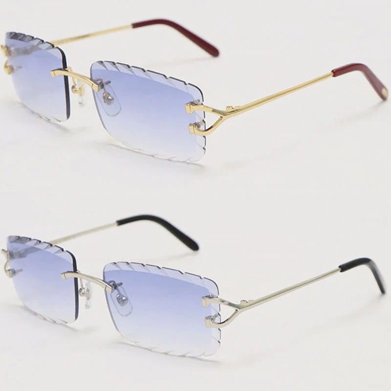 Cartier C Decor Sunglasses Rimless 8200757-A Sun Glasses Designer Diamond cut Lens