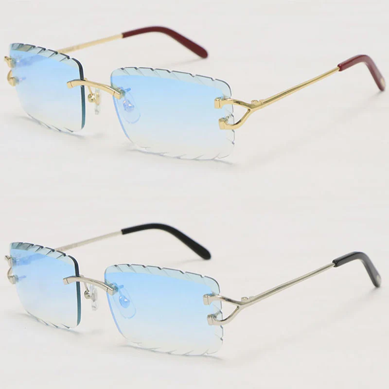 Cartier C Decor Sunglasses Rimless 8200757-A Sun Glasses Designer Diamond cut Lens