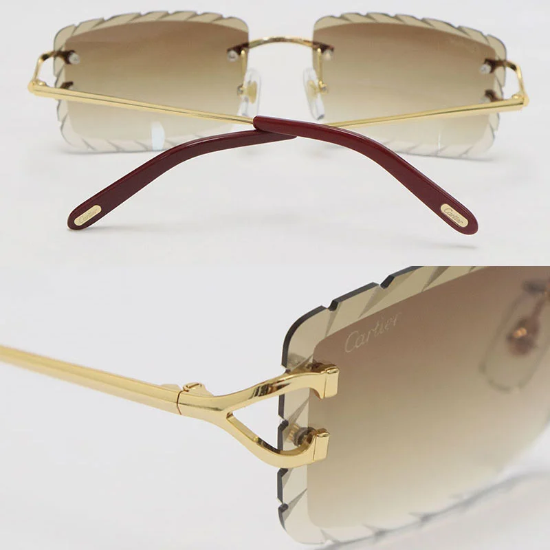 Cartier C Decor Sunglasses Rimless 8200757-A Sun Glasses Designer Diamond cut Lens