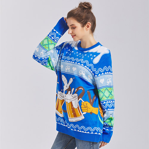 Custom OEM & ODM Jacquard sweater knit pullover knitwear Long Sleeve knitted winter designer holiday sweater