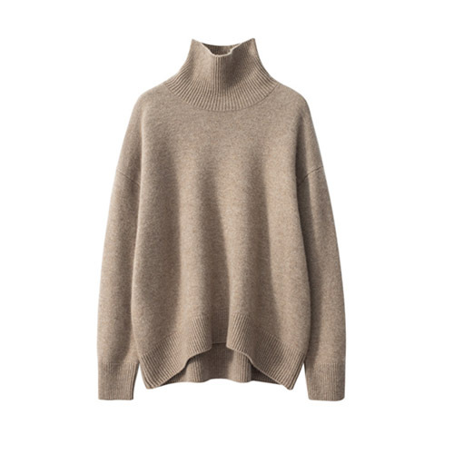 Cashmere Soft Ladies Sweater Solid Color Knitted Custom Turtleneck Women Sweater
