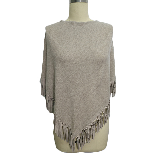 Cashmere Knitted Triangle Lady Poncho Solid Color Crochet Fringed Tassel Shawl