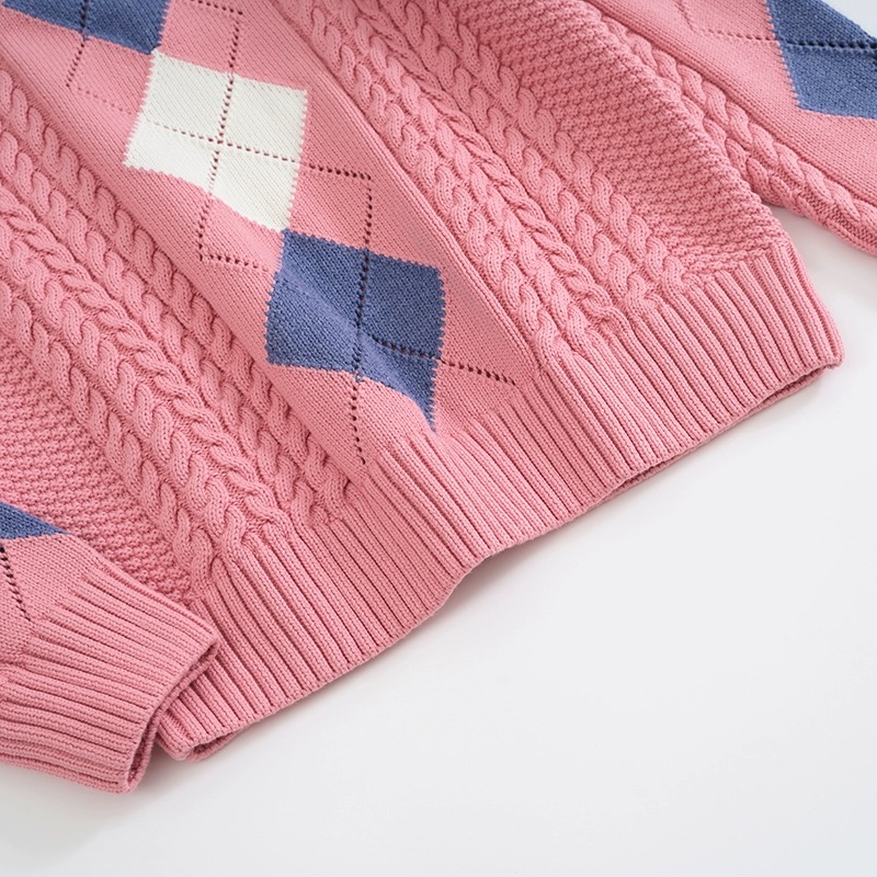 Round neck pullover rhombus pattern striped knitted bottoming shirt thick section