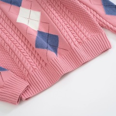 Round neck pullover rhombus pattern striped knitted bottoming shirt thick section