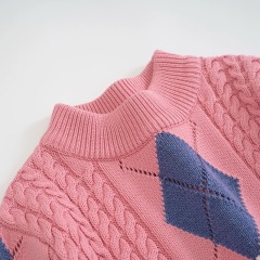 Round neck pullover rhombus pattern striped knitted bottoming shirt thick section