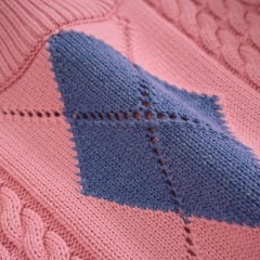 Round neck pullover rhombus pattern striped knitted bottoming shirt thick section