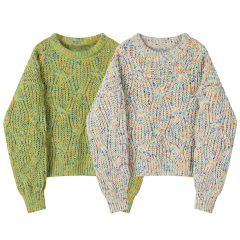 High-quality round-neck pullover long-sleeved colorful dotted short sweater thickened
