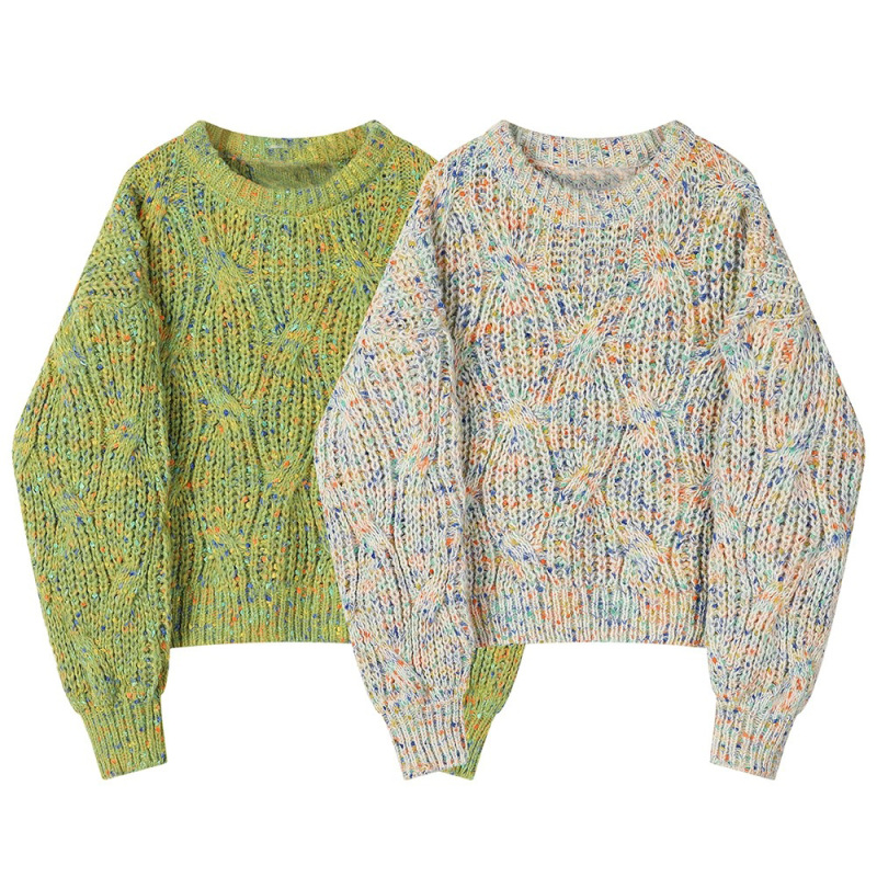 High-quality round-neck pullover long-sleeved colorful dotted short sweater thickened