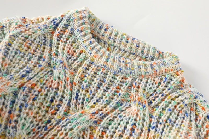 High-quality round-neck pullover long-sleeved colorful dotted short sweater thickened