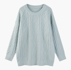 Round neck pullover knitted twist sweater mid-length lazy wind top color customization