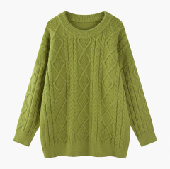 Round neck pullover knitted twist sweater mid-length lazy wind top color customization