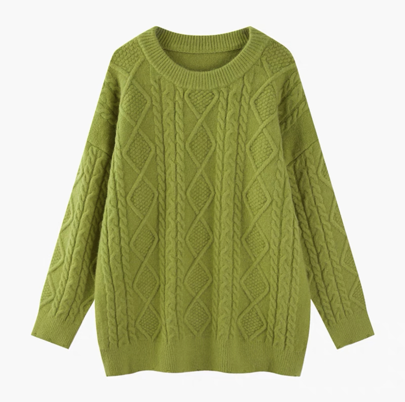 Round neck pullover knitted twist sweater mid-length lazy wind top color customization