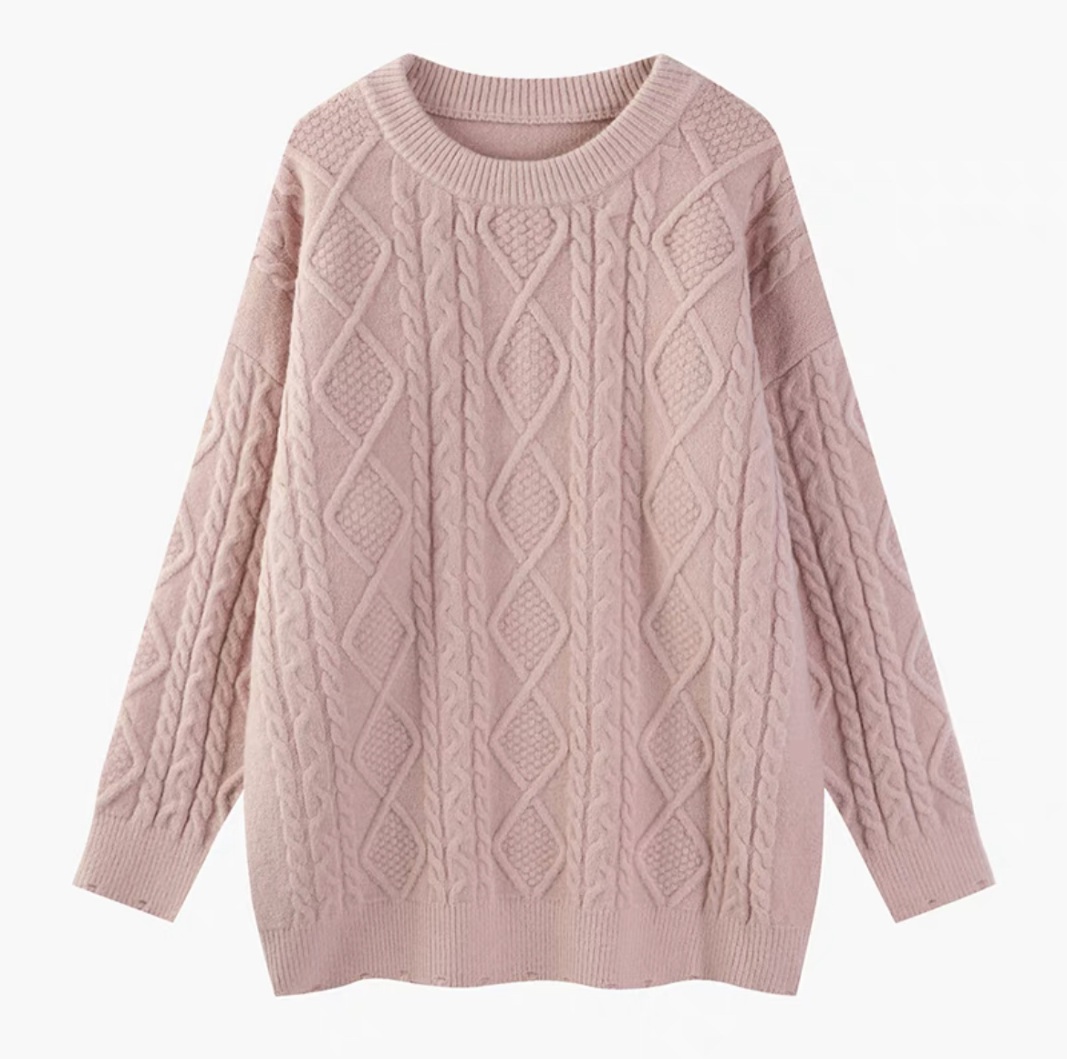 Round neck pullover knitted twist sweater mid-length lazy wind top color customization