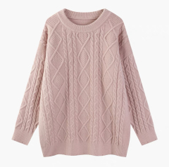 Round neck pullover knitted twist sweater mid-length lazy wind top color customization