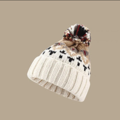 Warm knitted hat color wool ball Christmas hat autumn and winter ear protection woolen hat