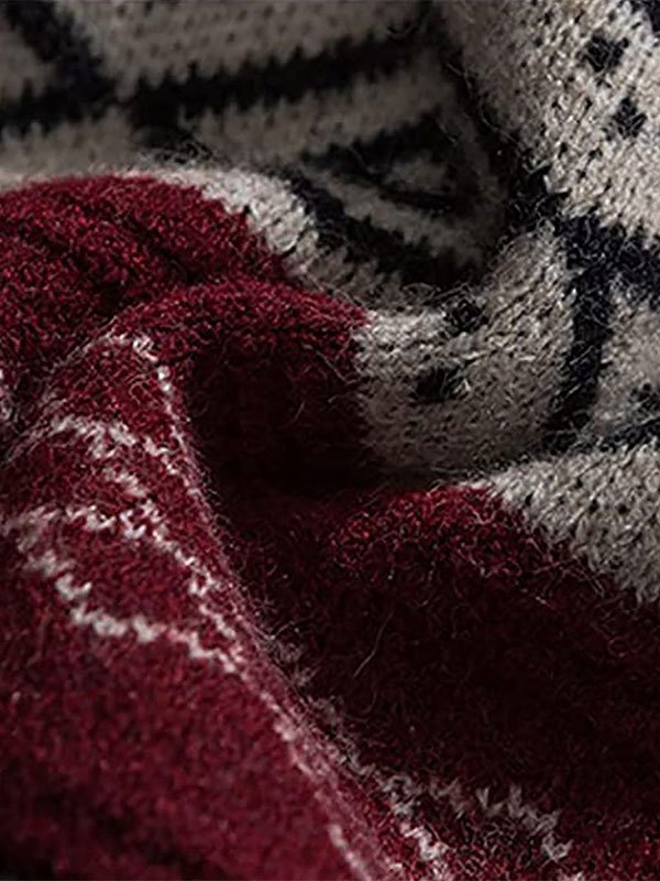 Round neck oversized mixed jacquard knitted sweater, loose and warm