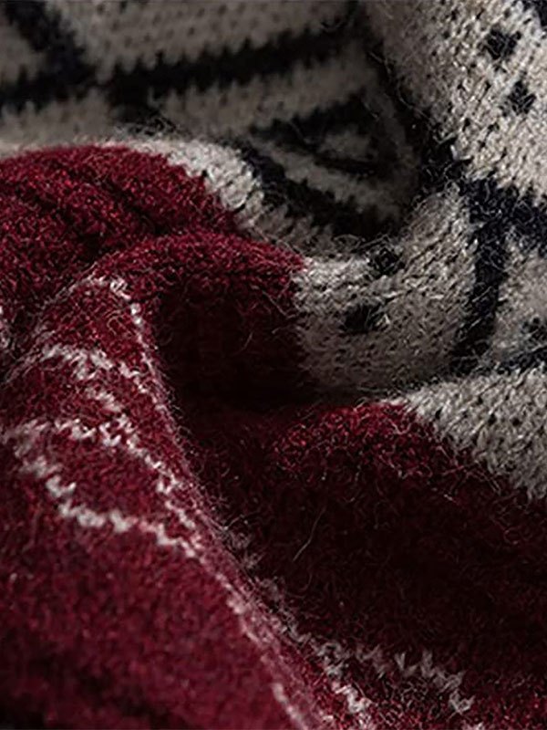 Round neck oversized mixed jacquard knitted sweater, loose and warm