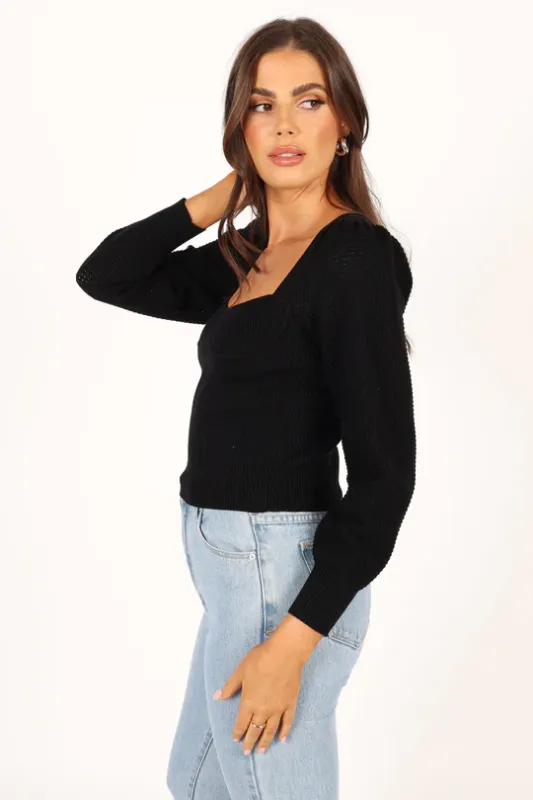 Long sleeve knitted sweater women's slimming top square neck short style