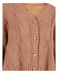 V-neck brown buttoned knitted cardigan short jacket color can be customized