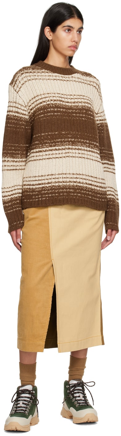 Brown sweater autumn and winter new striped knitted loose and lazy mid-length top