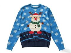 Playful Reindeer Snowman Ugly Christmas Sweater, Festive Snowflake Knit Pullover for Holiday Parties