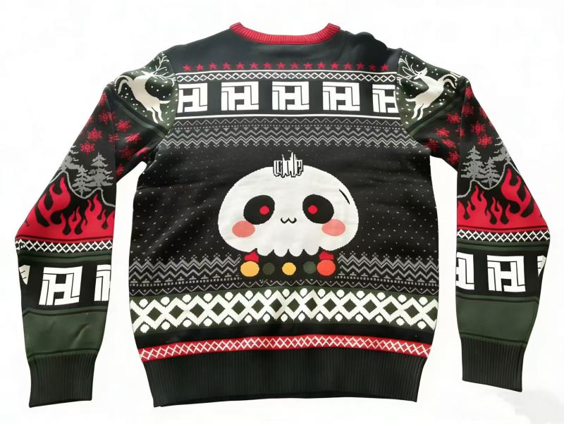 Chibi Skull Gothic Christmas Knit Sweater, Cute Reindeer & Snowflake Ugly Sweater for Holiday Parties