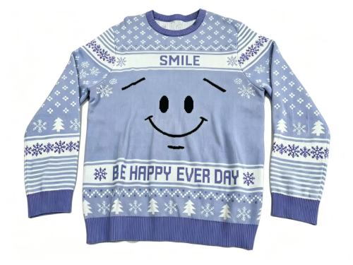 Viral Smile Fair Isle Knit Sweater - "Be Happy Everyday" Cozy Christmas Pullover