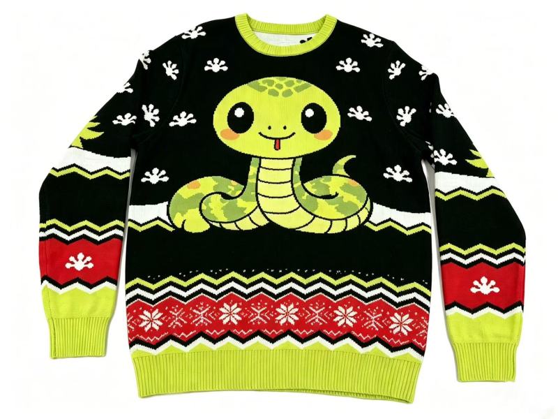 Cute Snake Christmas Ugly Sweater - Festive Fair Isle Knit Pullover for Holiday Party