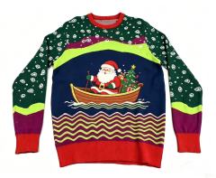 Santa Claus Rowing Boat Christmas Ugly Sweater