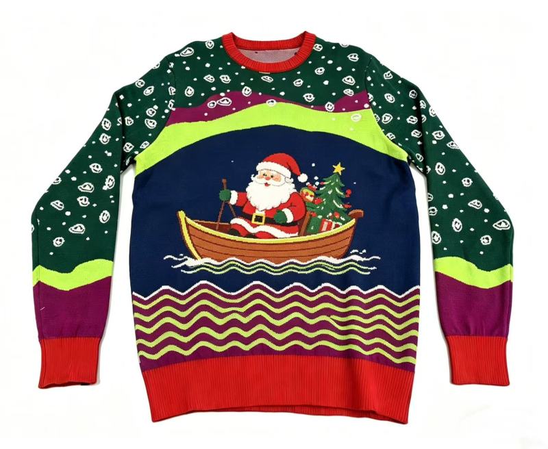 Santa Claus Rowing Boat Christmas Ugly Sweater