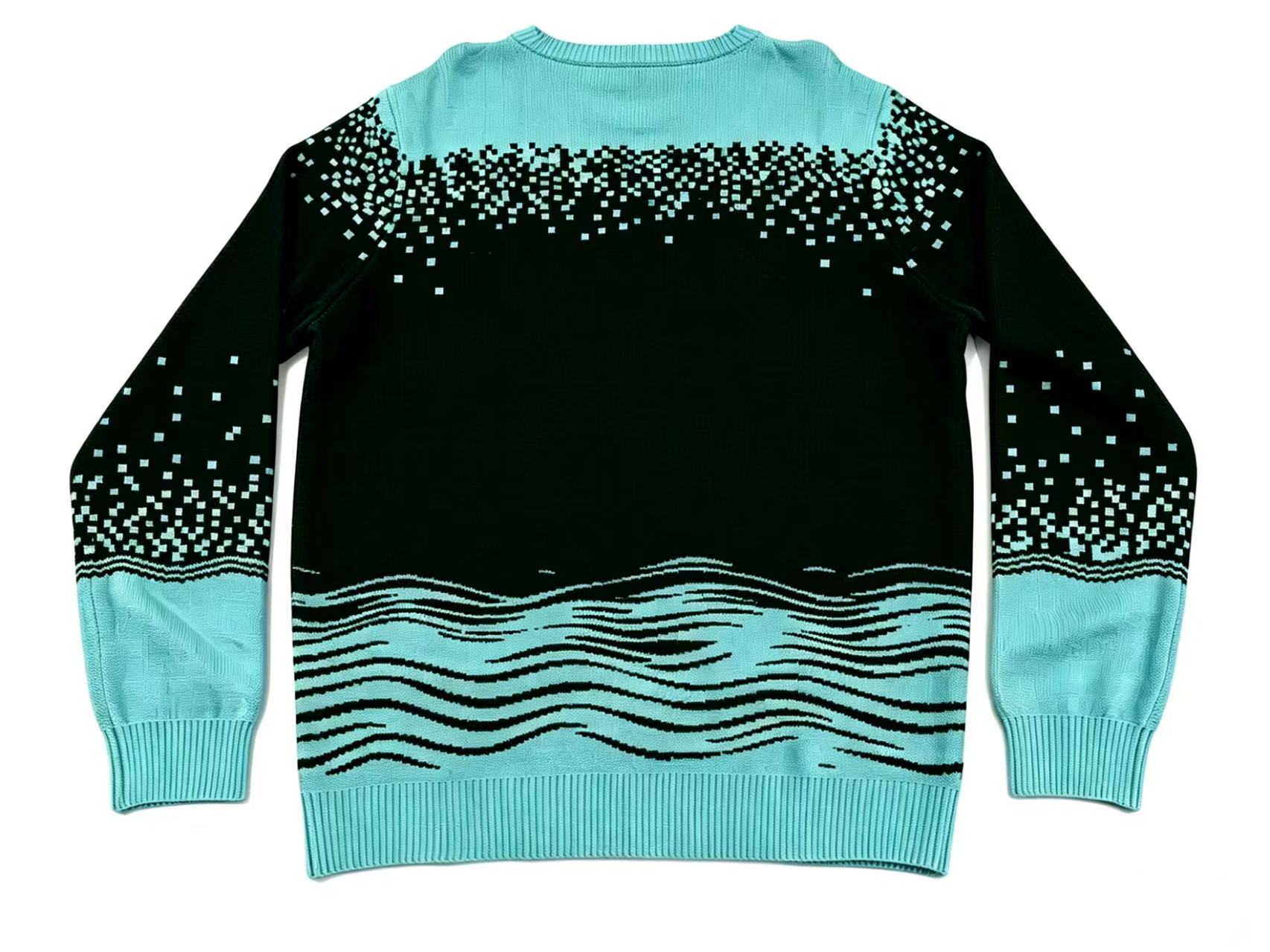 Cute Otter Rowing Boat Knit Sweater - Ocean Wave & Pixel Star Pattern Pullover