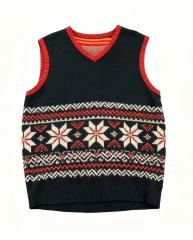 Fair Isle Knit Vest with Red & White Snowflake Pattern