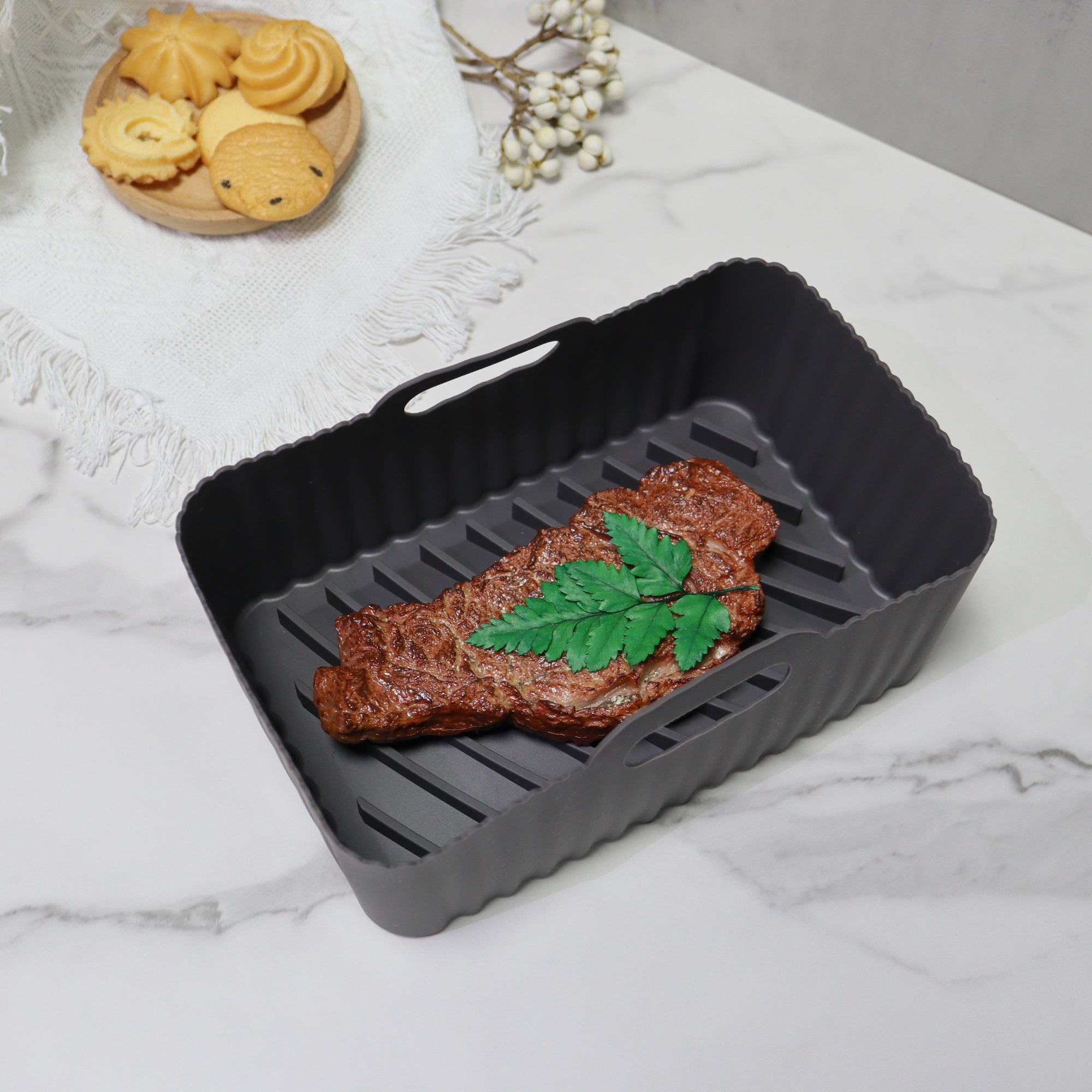 Airfryer Silicone Basket Square Silicone Tray Reusable Airfryer