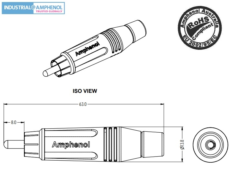 Amphenol ACPR-YEL RCA Male Connector